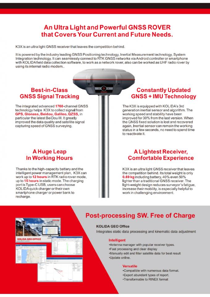 1760 قناة Kolida K3 RTK معدات المسح معدات GPS عالية الدقة 2